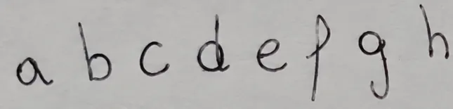 Escritura original: a b c d e f g h