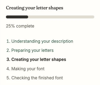 A real description task at the letter-shape stage. The marker highlights its current step.