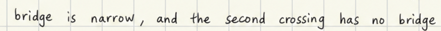 Original handwriting: bridge is narrow, and the second crossing has no bridge