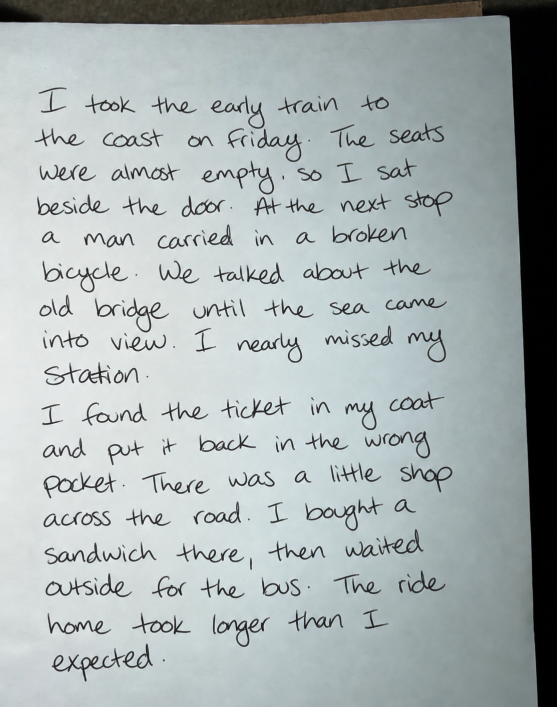 AI-generated handwritten passage on paper for Coastal Notes